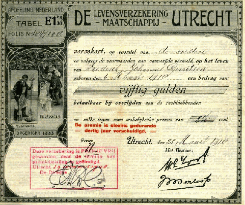 Afbeelding verzekeringsformulier F.J. Gerritsen